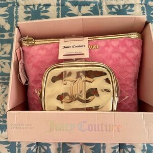 Juicy couture, pink and gold set of two cosmetic bags with gold hardware